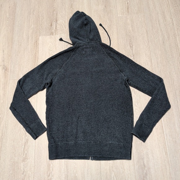 Guess Zip Up Sweater Mens XL Charcoal Grey Ribbed Knit Hooded 100% Cotton Y2K - Picture 2 of 7